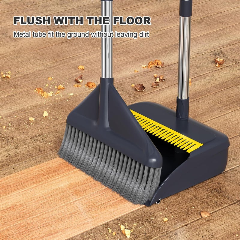 MOPUP Broom and Dustpan Set, 52 inch Long Adjustable Handle Broom with Dustpan Teeth to Self-Cleaning Clean Hair Suitable for Home Kitchen Office - Image 3